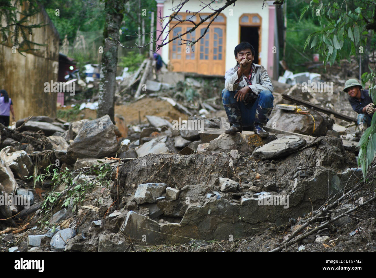 Aftermath of a landslide triggered by heavy rain near Sapa, Vietnam Stock Photo