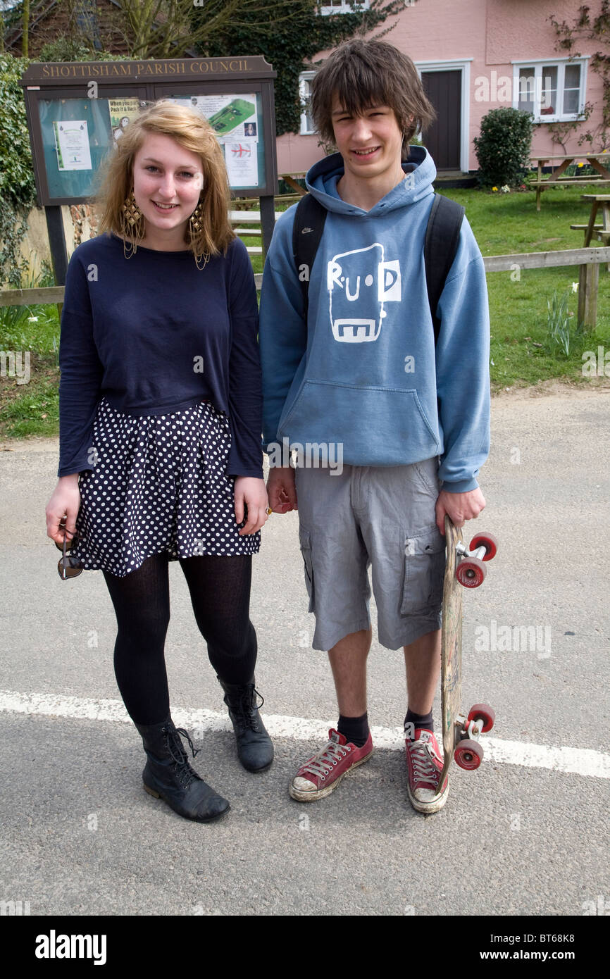 Teenagers brother sister twins stand together Stock Photo