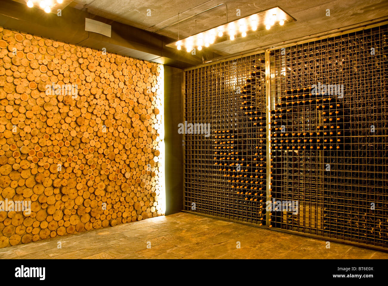 Stylish Wine rack with pattern and a complimenting wall Stock Photo Alamy