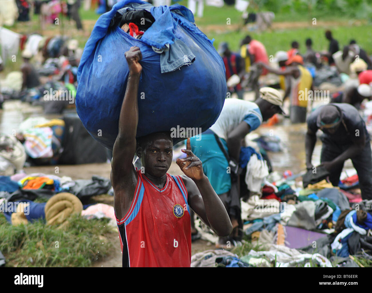 Outdoor laundry service in Abidjan, Ivory Coast, West Africa Stock Photo