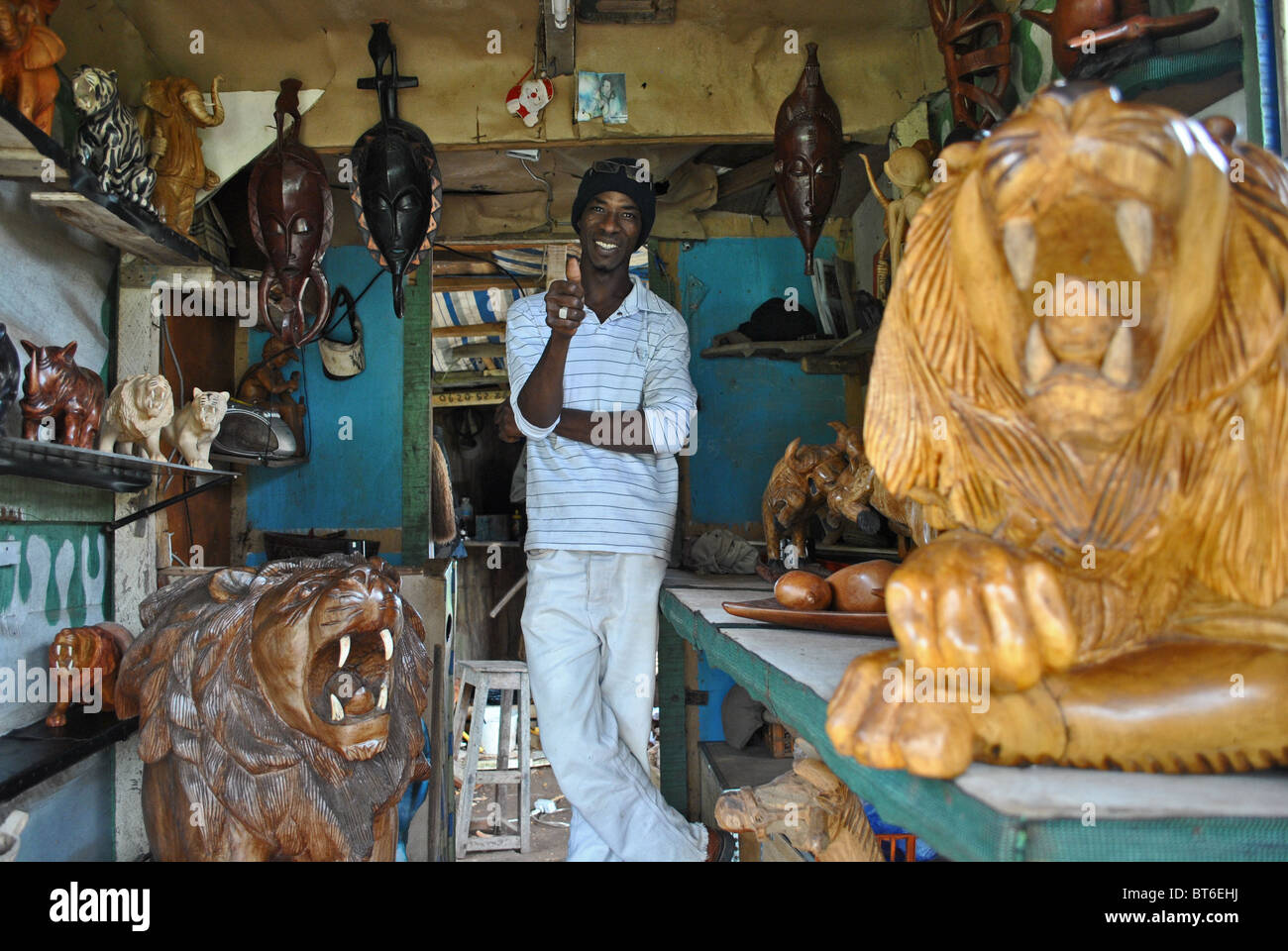 Craftsman in his workshop, San Pedro, Ivory Coast, West Africa Stock Photo