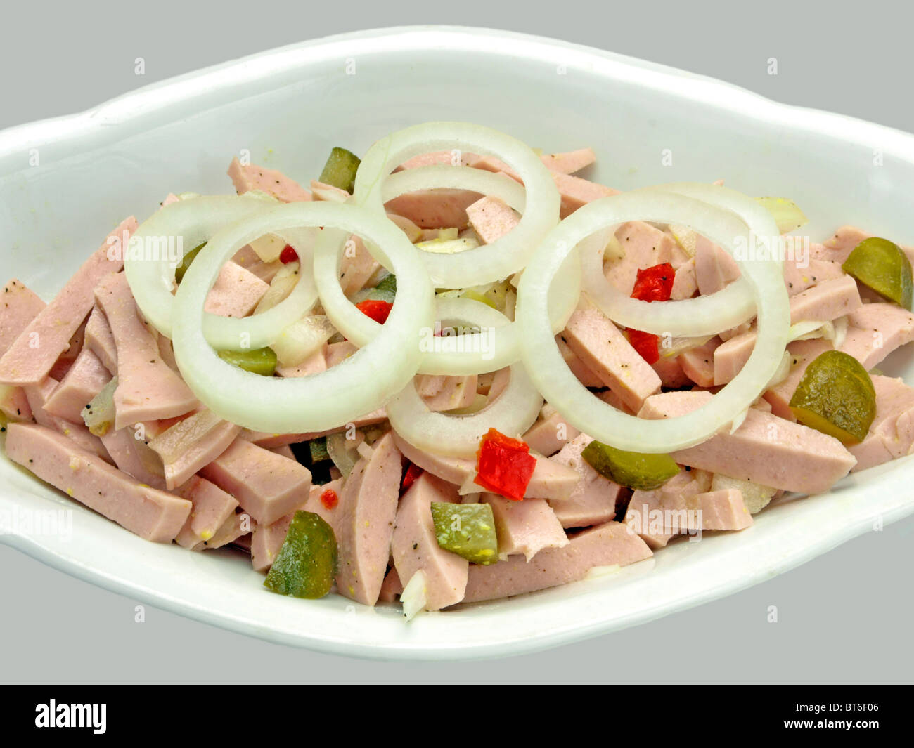 salad of sausage with onions Stock Photo