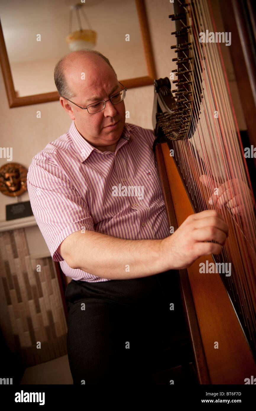 Welsh traditional harpist Robin Huw Bowen Stock Photo