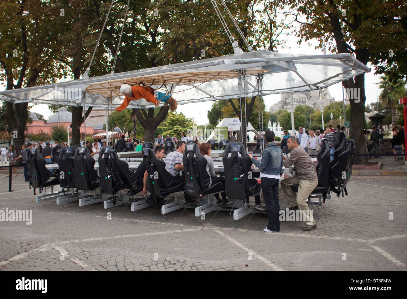 Restaurant Suspended by a crane on ground before lift off. horizontal