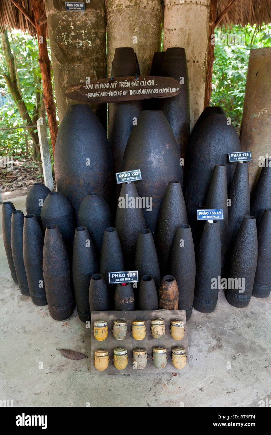 American and Vietnamese Ordnance on Display at the Cu Chi Tunnel Complex and Museum. Ho Chi Minh City, Vietnam Stock Photo
