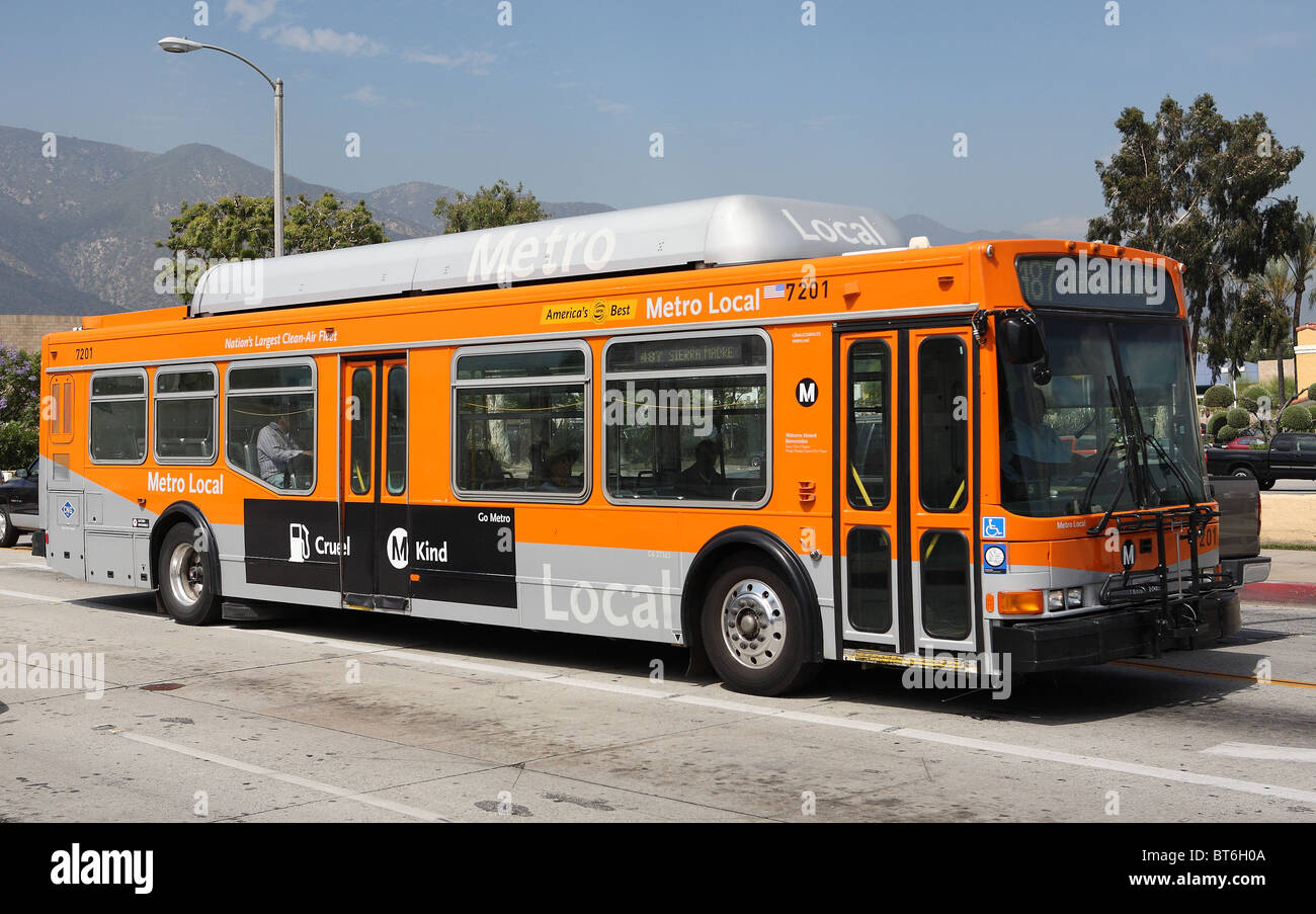 PASADENA, CA - JUNE 29: Metro Local bus 487 travels along Sierra Madre Boulevard near the Gold Line station on June 29th, 2009. Stock Photo