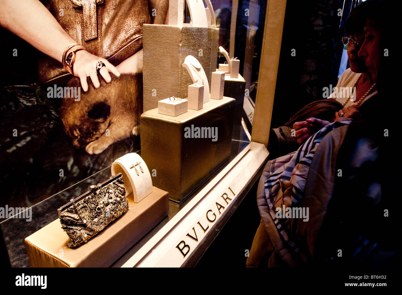Rome Bulgari store shop via Condotti gold jewelry window entrance Rome street fashion gold