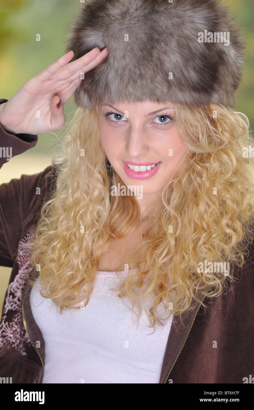 Close portrait of beautiful young Russian lady Stock Photo