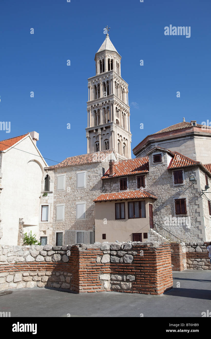 Ancient courtyard flanked by the Cathedral of St Domnius tower in
