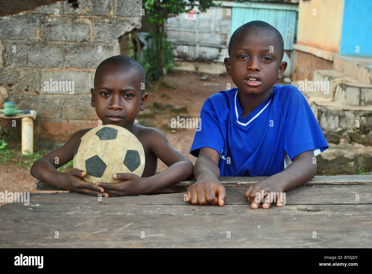 Children with football in Man, Ivory Coast, West Africa Stock Photo