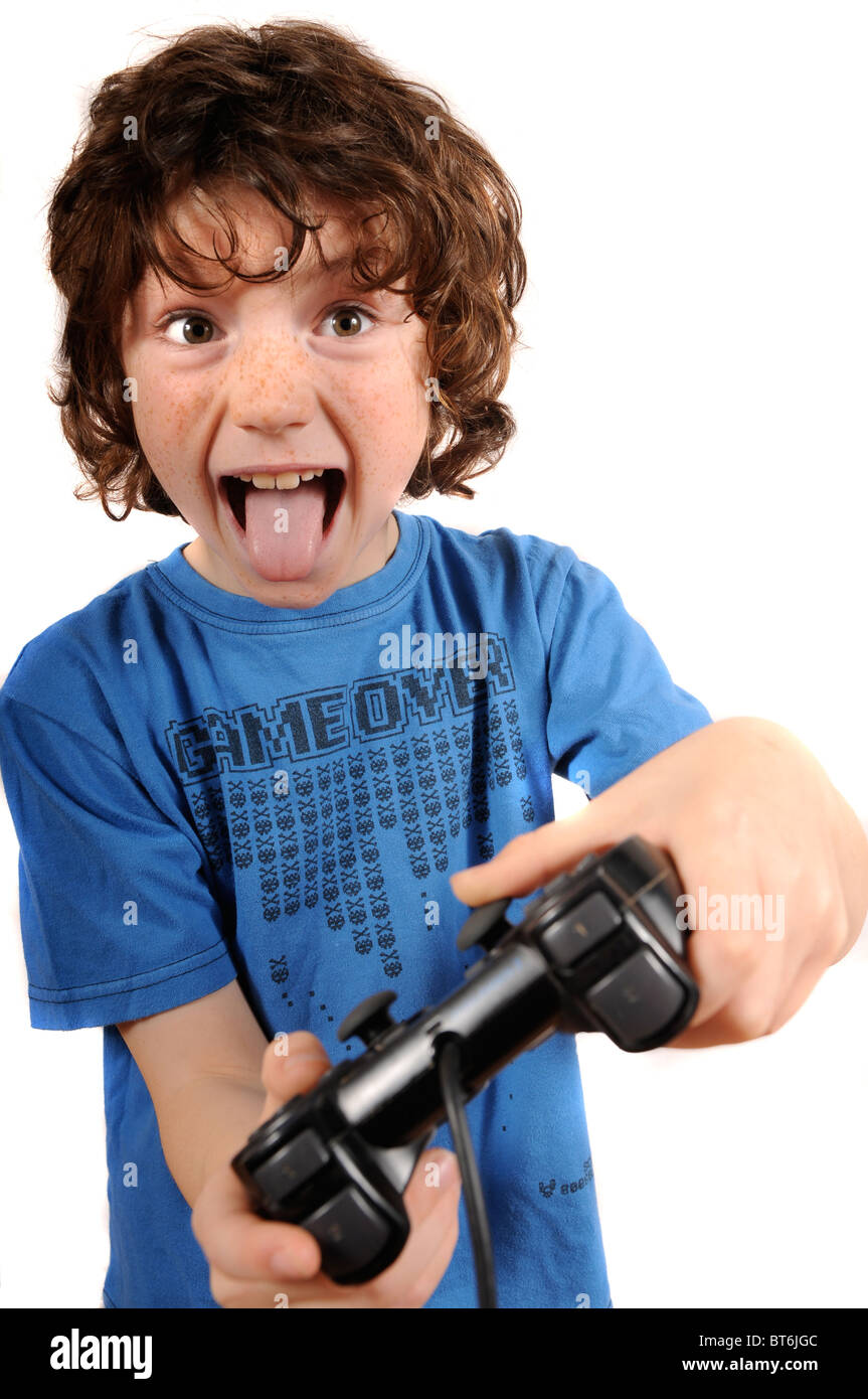 Young Boy Playing With Games Controller Of Console Stock Photo Alamy