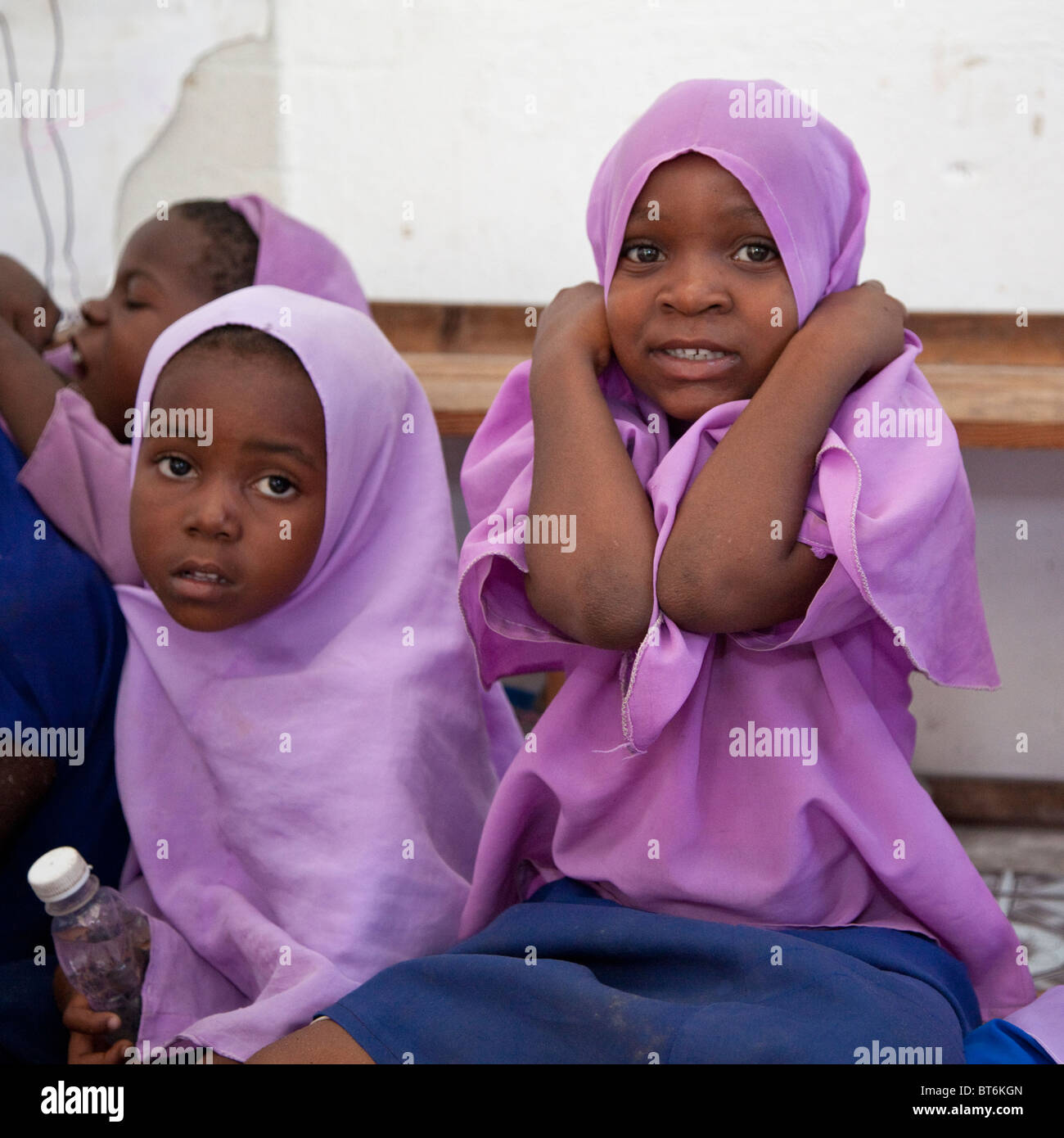 Jambiani, Zanzibar, Tanzania. Muslim Schoolgirls. Stock Photo