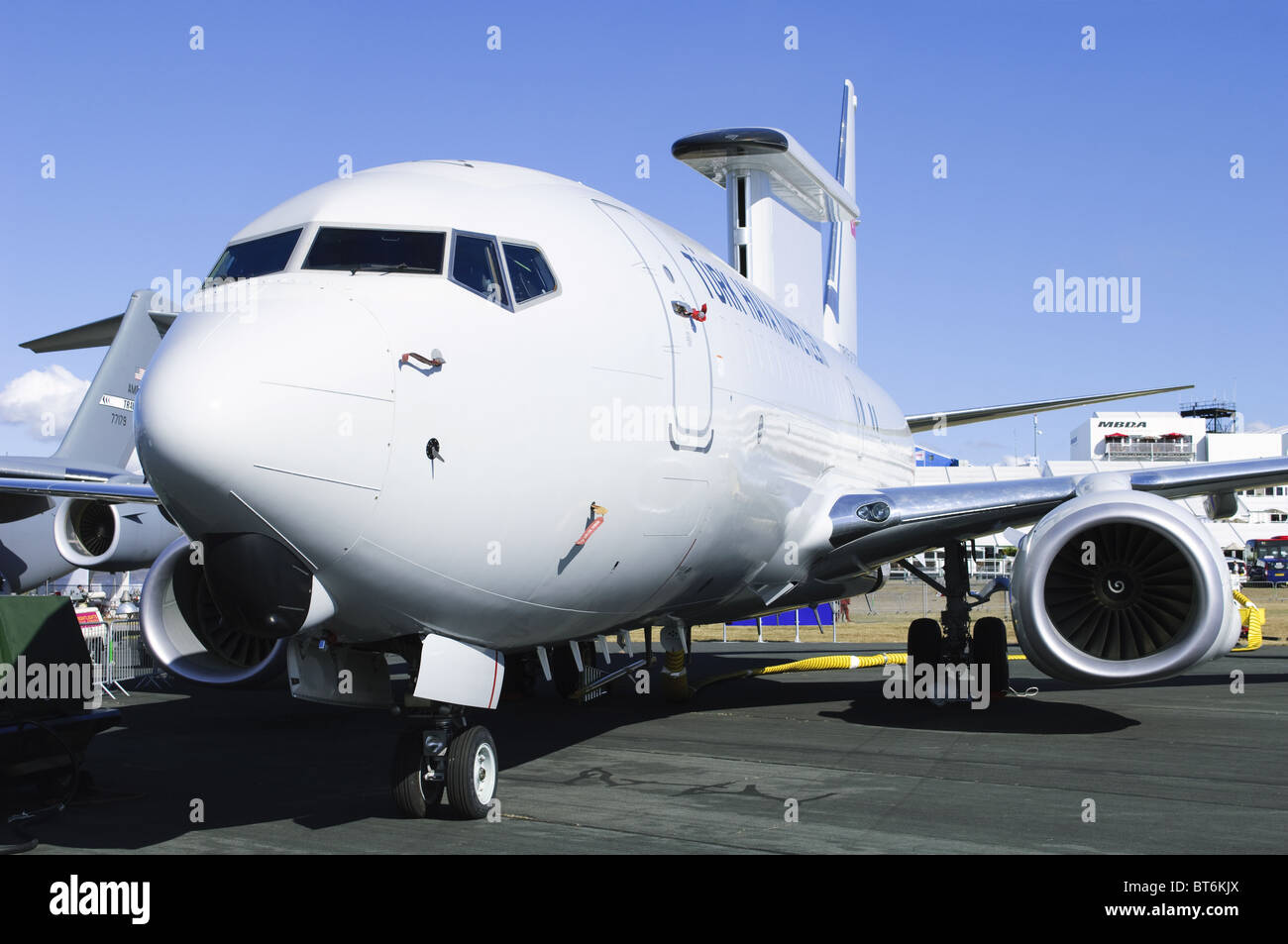 Boeing 737-7ES Peace Eagle operated by the Turkish Air Force on static display at Farnborough Airshow 2010 Stock Photo