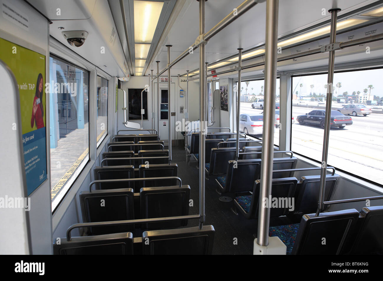 PASADENA, CA - JUNE 29:  The interior of an empty Gold Line train waiting at the Sierra Madre Station in Pasadena Stock Photo
