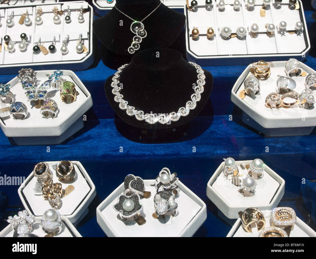 Jewelry Store Window, 47th Street, Diamond District, NYC Stock Photo