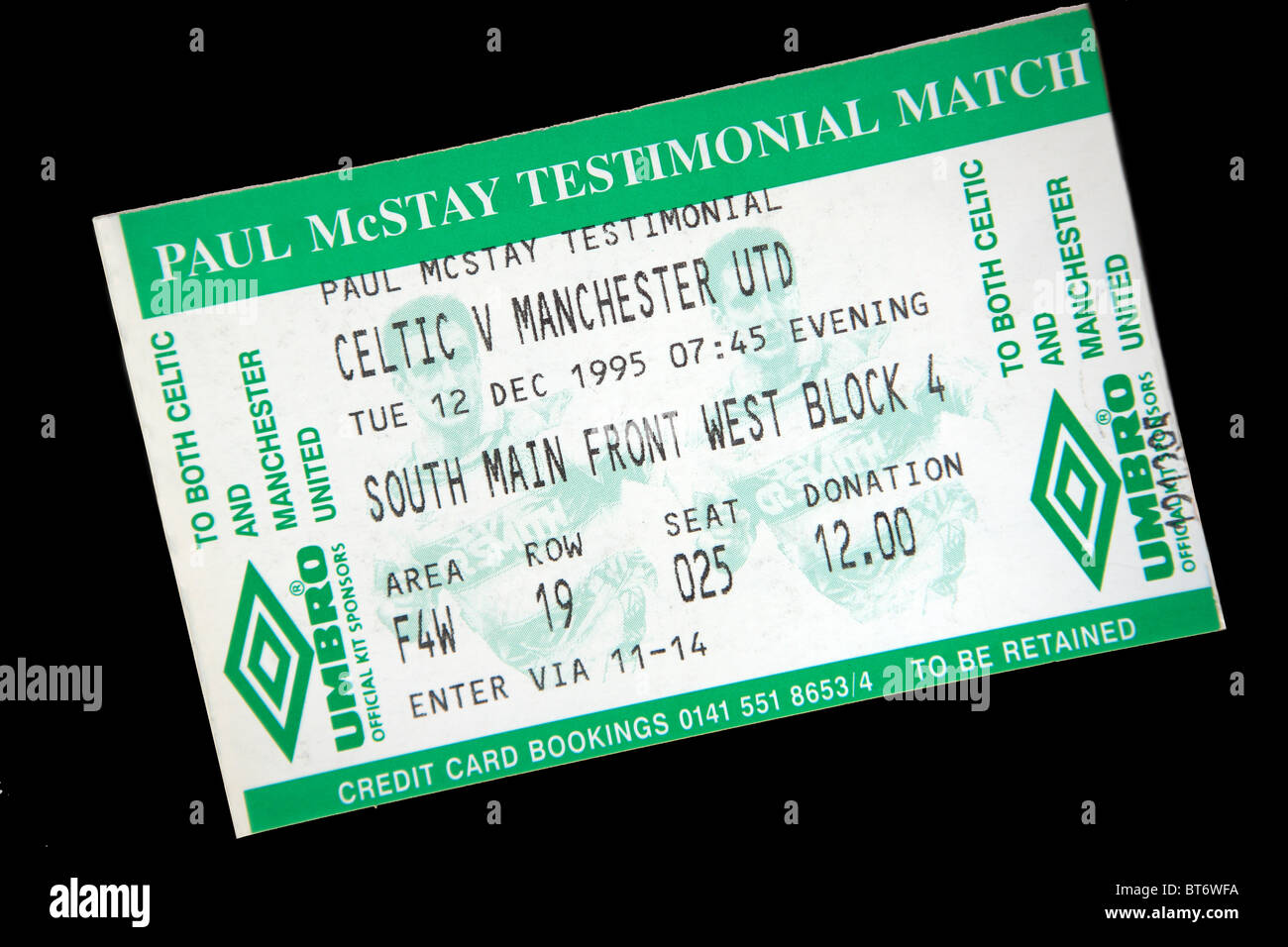 Football ticket for the Paul McStay testimonial Match on 12 December 1995 Stock Photo