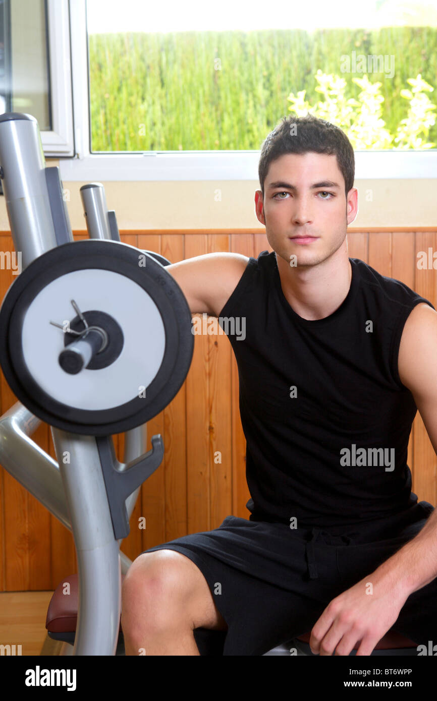 Gym young man posing body building weight black Stock Photo Alamy