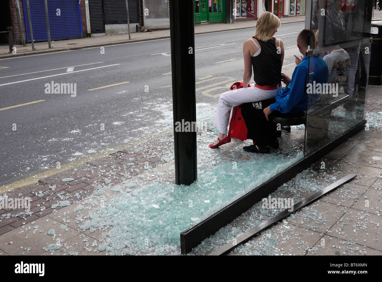 Vandalised Bus Shelter in the UK Stock Photo