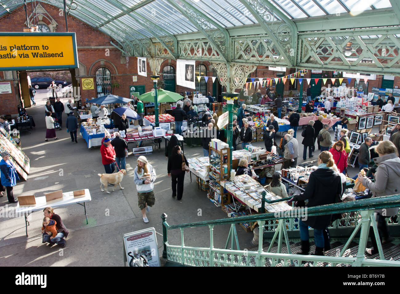 Tynemouth Market held in the Old Victorian railway station every weekend. Stock Photo