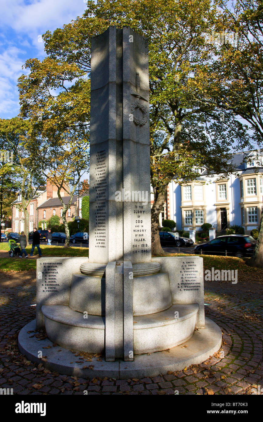Tynemouth War Memorial set in small leafy park North East England. Stock Photo