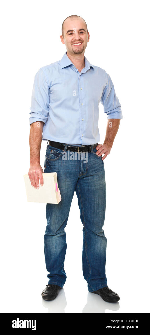 smiling man with book isolated on white background Stock Photo