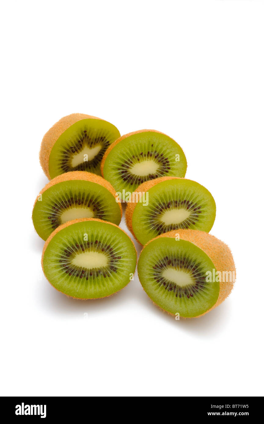 Kiwis (Actinidia deliciosa), cut in halves Stock Photo