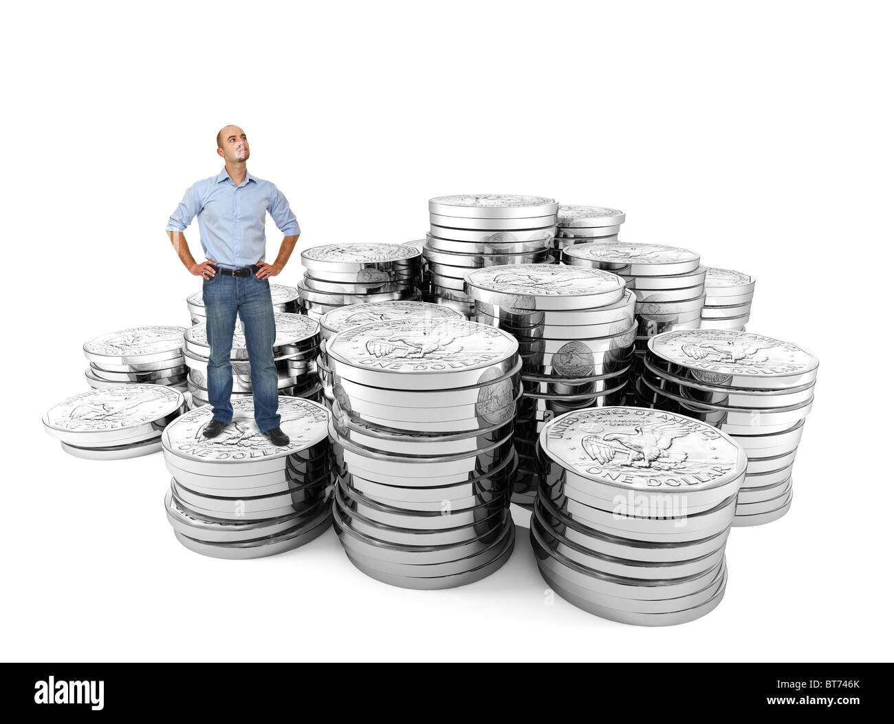 man on dollar coin 3d white background Stock Photo