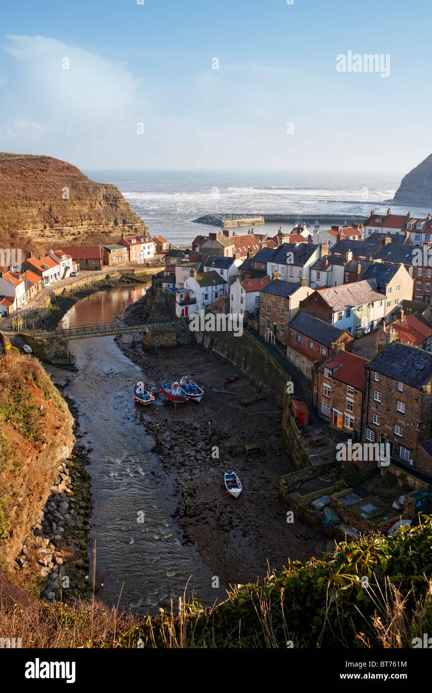 The seaside village of Staithes on the North Yorkshire coast. Winter Stock Photo