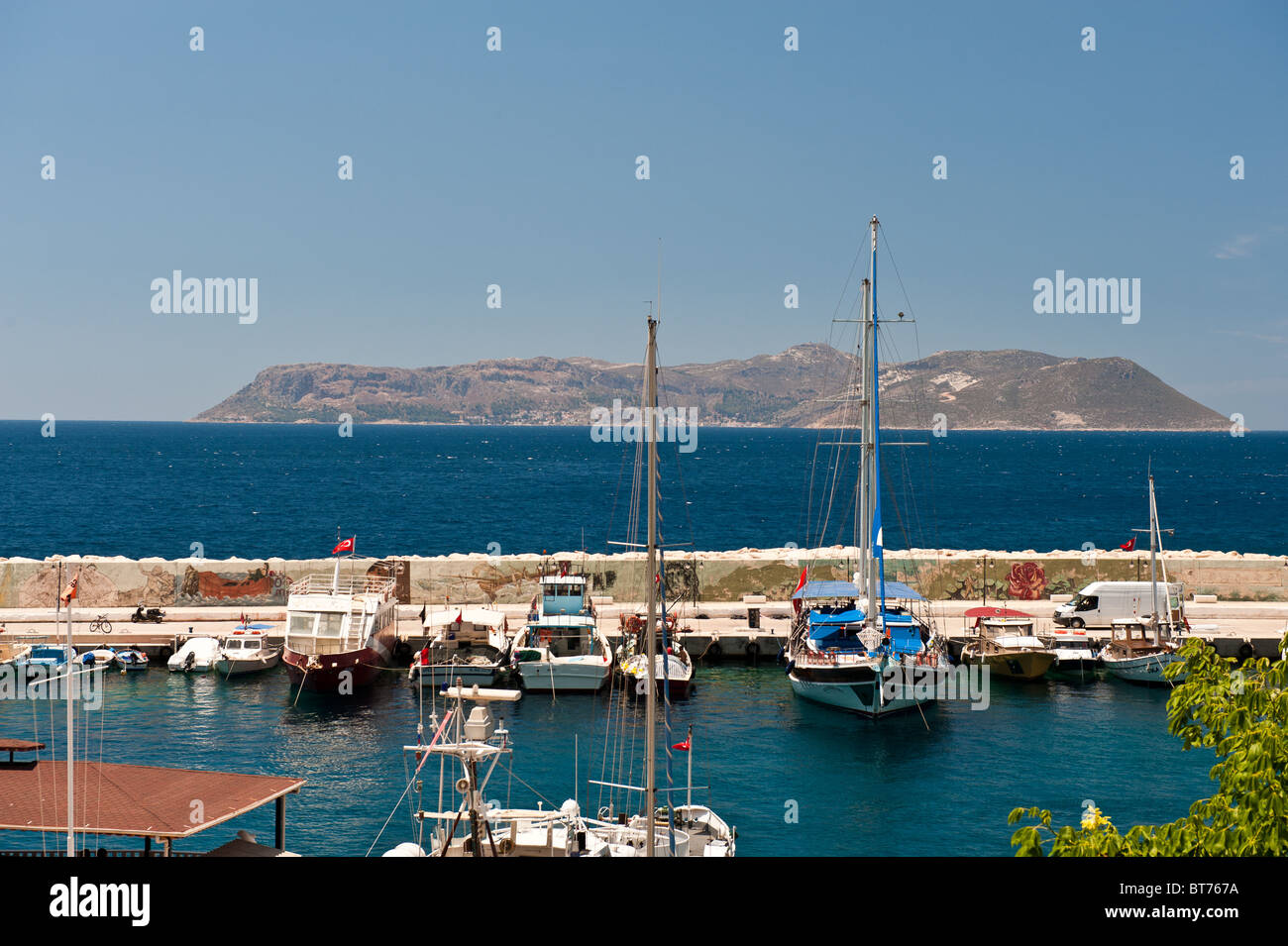 Boats and Yachts in harbour at Kas, Antalya, Turkey Stock Photo