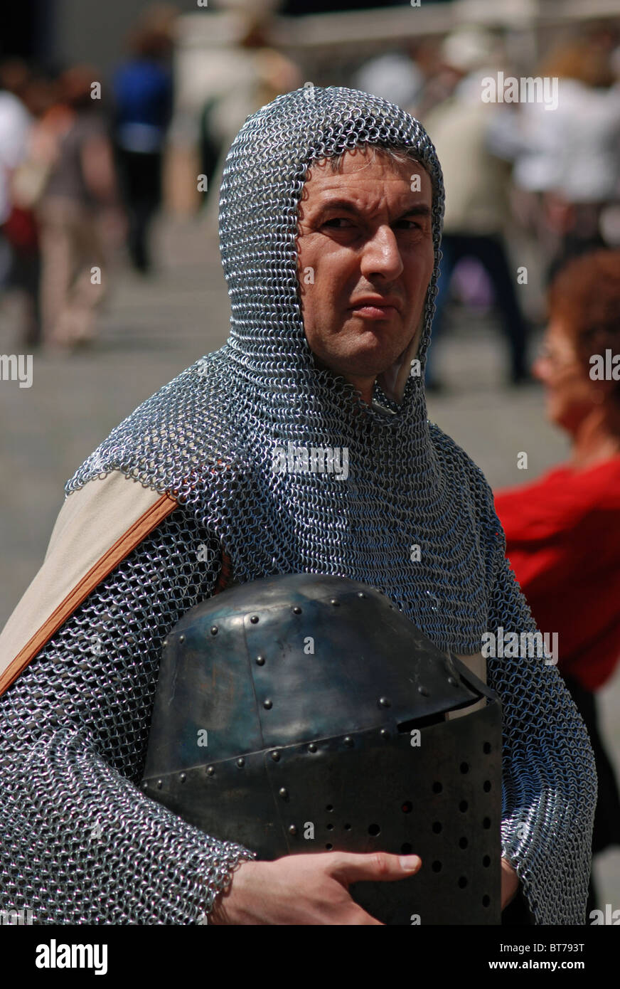 knight in chainmail at medieval reenactment Stock Photo