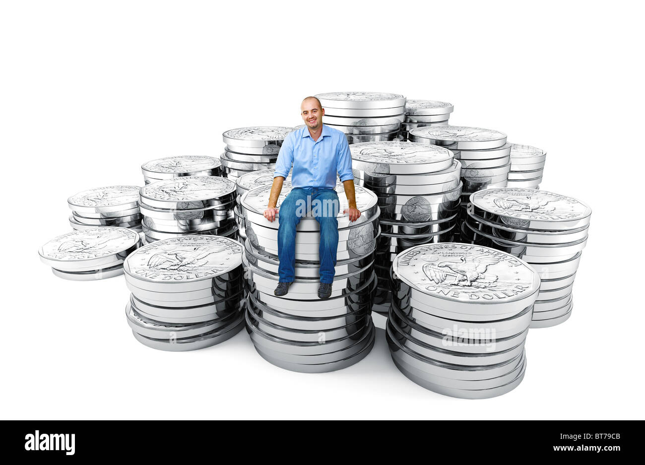 man on dollar coin 3d with white background Stock Photo
