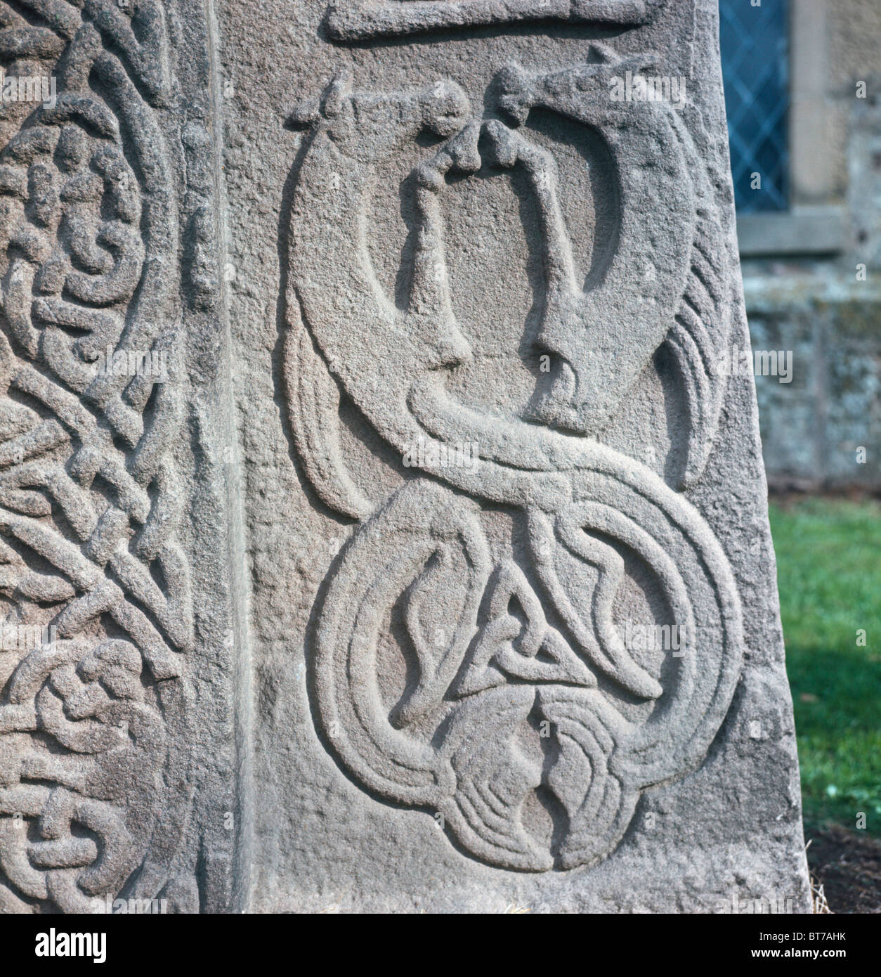 Detail on face of 8th century pictish cross slab Aberlemno Angus Scotland Stock Photo