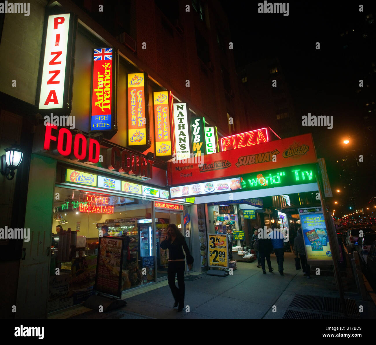 A food court with a wide variety of fast food in Midtown Manhattan in New York Stock Photo
