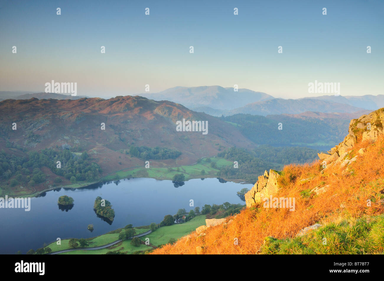 View from Nab Scar over Rydal Water and Loughrigg in the English Lake District Stock Photo