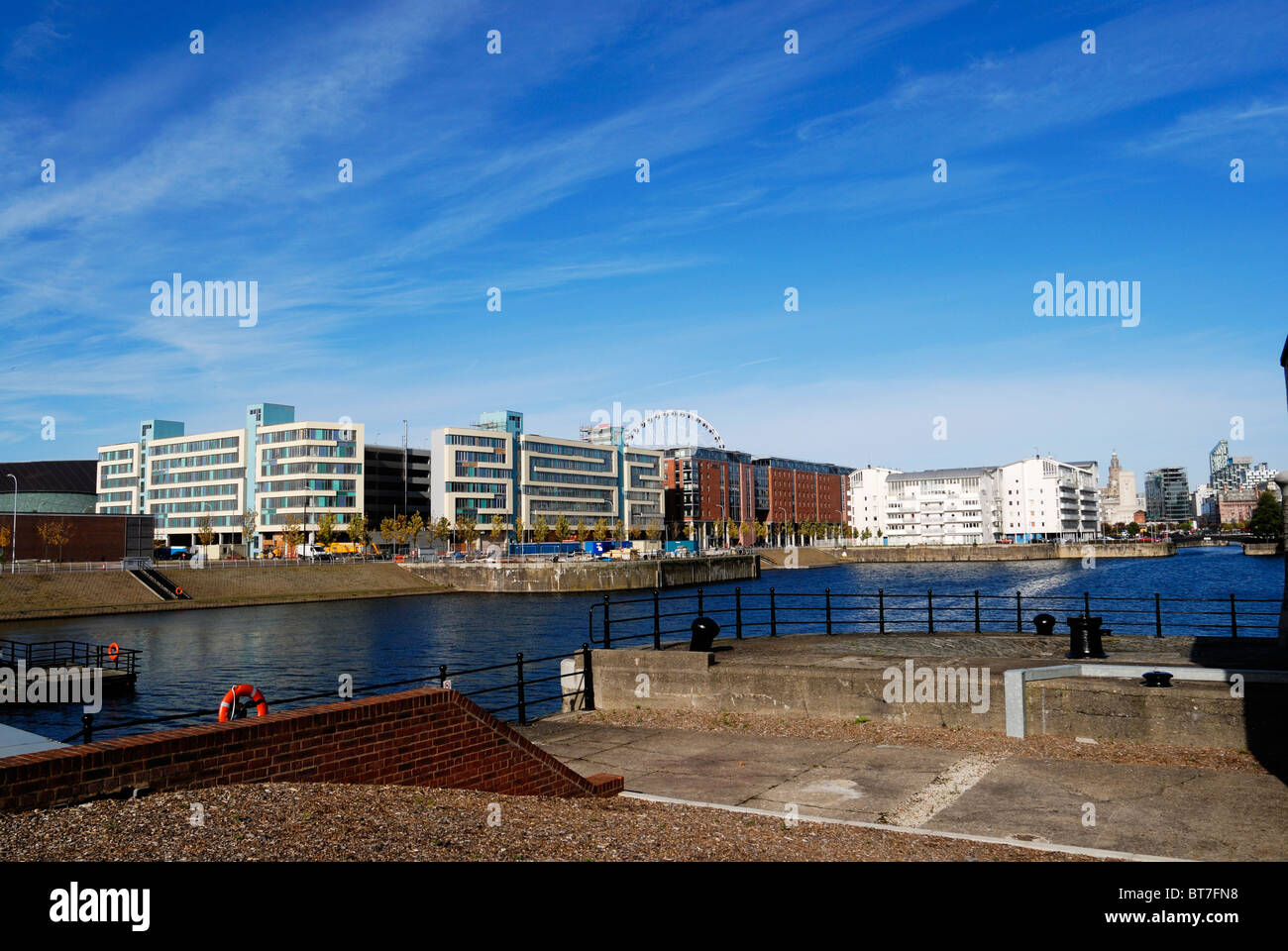 Wapping Quay in Liverpool Docks - regenerated area close to the city centre / Albert Dock / Liverpool Arena attractions. Stock Photo