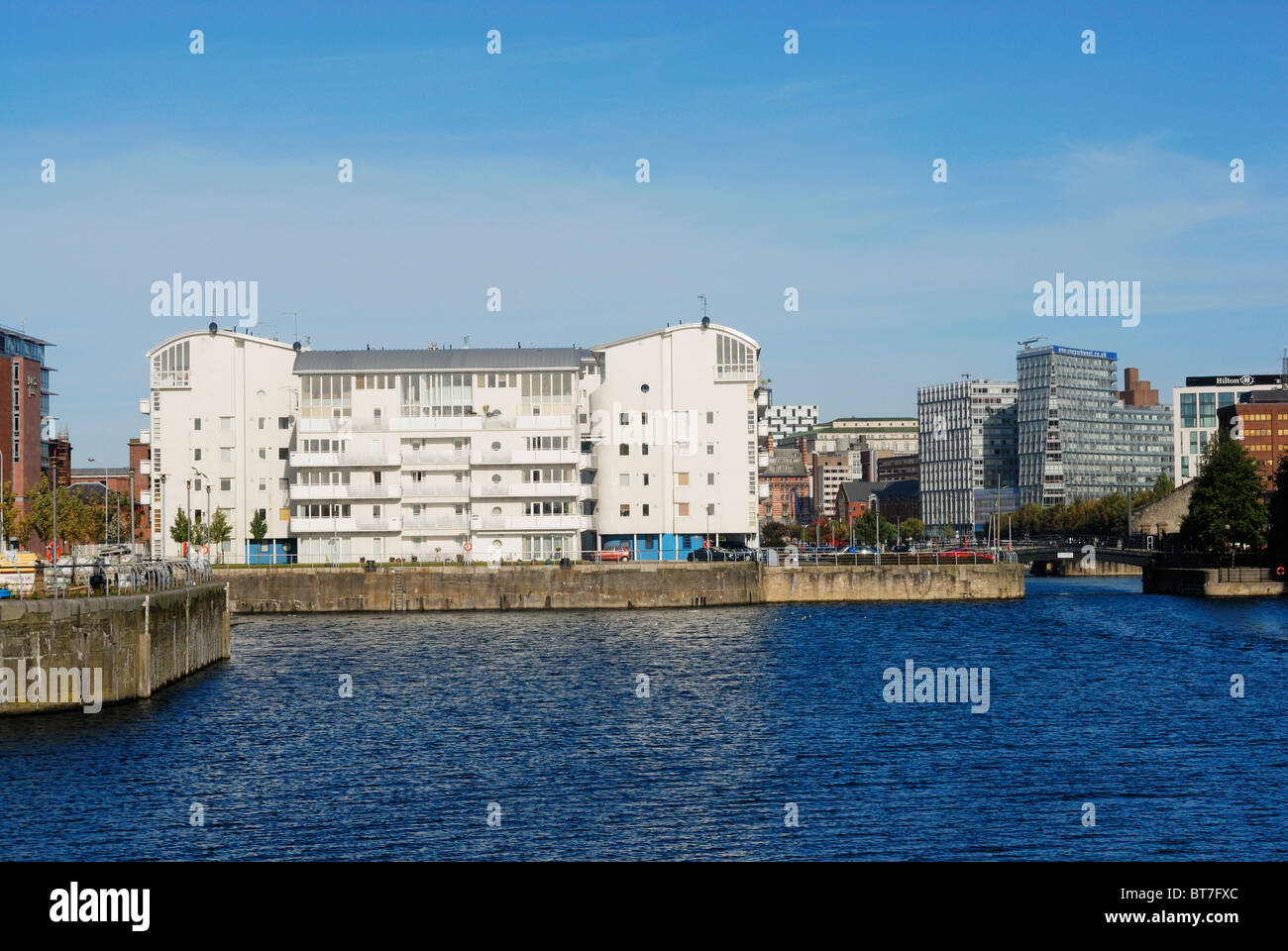Wapping Quay in Liverpool Docks - regenerated area close to the city centre / Albert Dock / Liverpool Arena attractions. Stock Photo