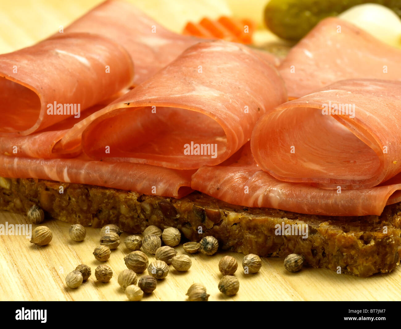 whole grain bread with ham and spice Stock Photo