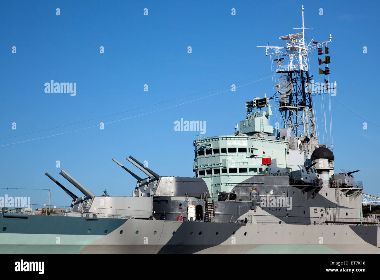 Gun turrets and deck of HMS Belfast Stock Photo