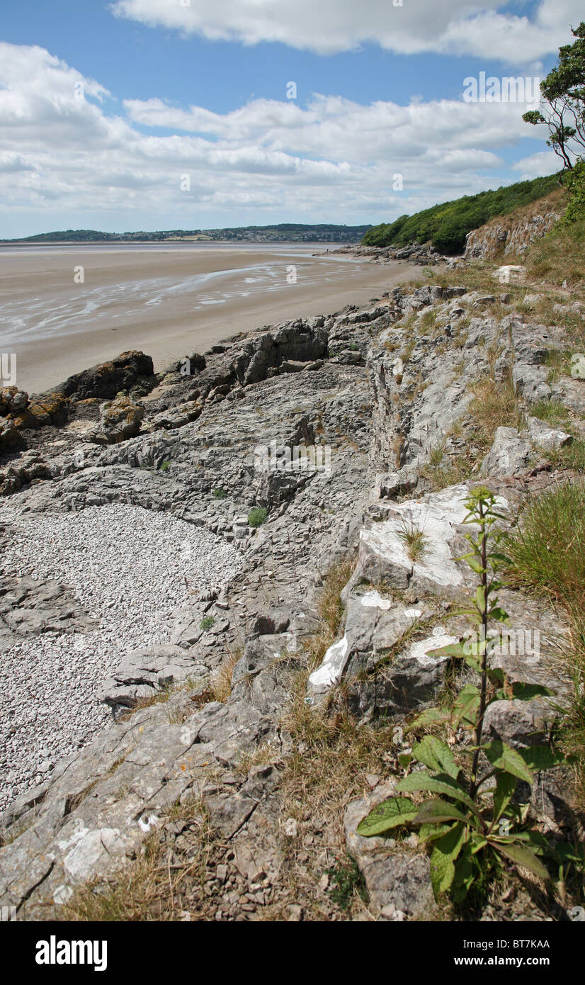 Looking towards Grange-over-Sands along the Kent Estuary, Morecambe Bay, from Arnside Knott, Cumbria, England, UK Stock Photo