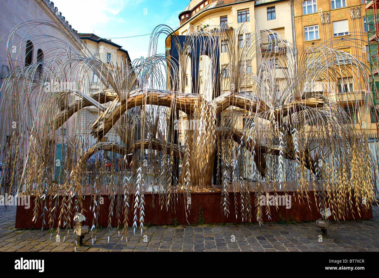Imre Varga's 'Memorial of the Hungarian Jewish Martyrs' with leaves with the names of Jews murdered in the second world War. Stock Photo
