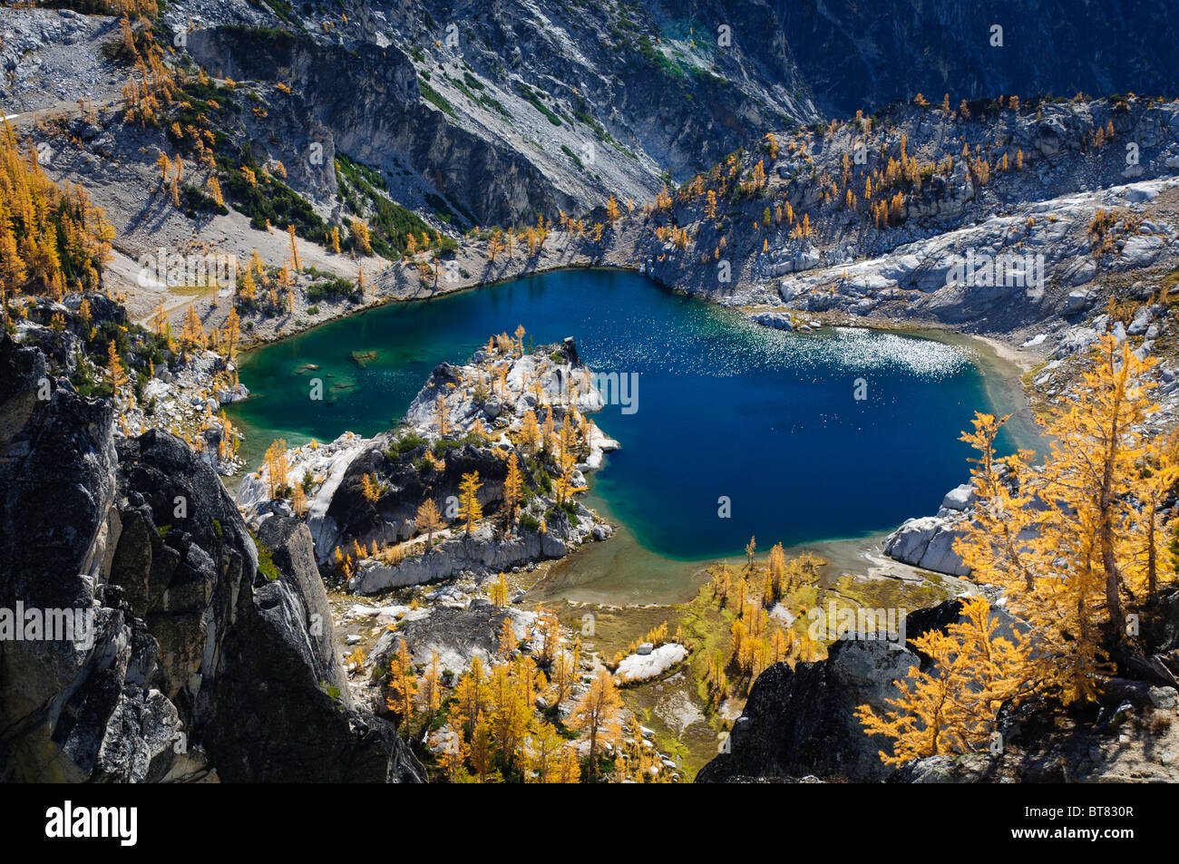 Crystal Lake in The Enchantments, Alpine Lakes Wilderness, Washington. Stock Photo