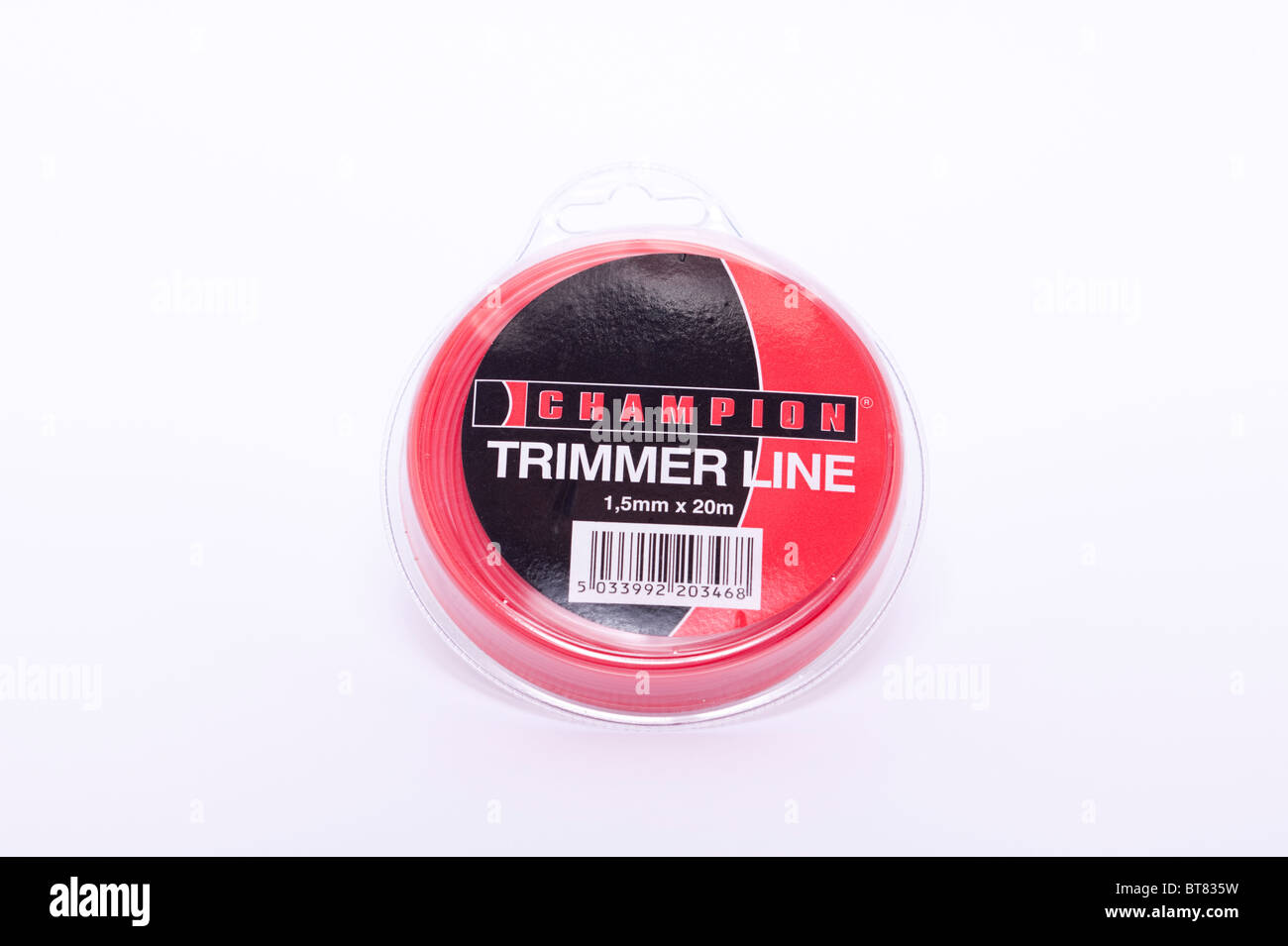 A close up photo of a pack of champion trimmer line for strimmers against a white background Stock Photo