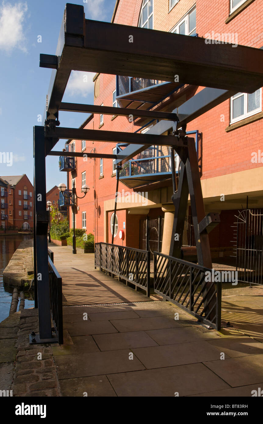 Small lifting bridge at the Piccadilly Village development, near the city centre of Manchester, England, UK Stock Photo