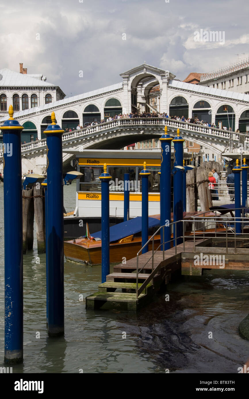 Rialto Bridge and Vaporetto station. Stock Photo