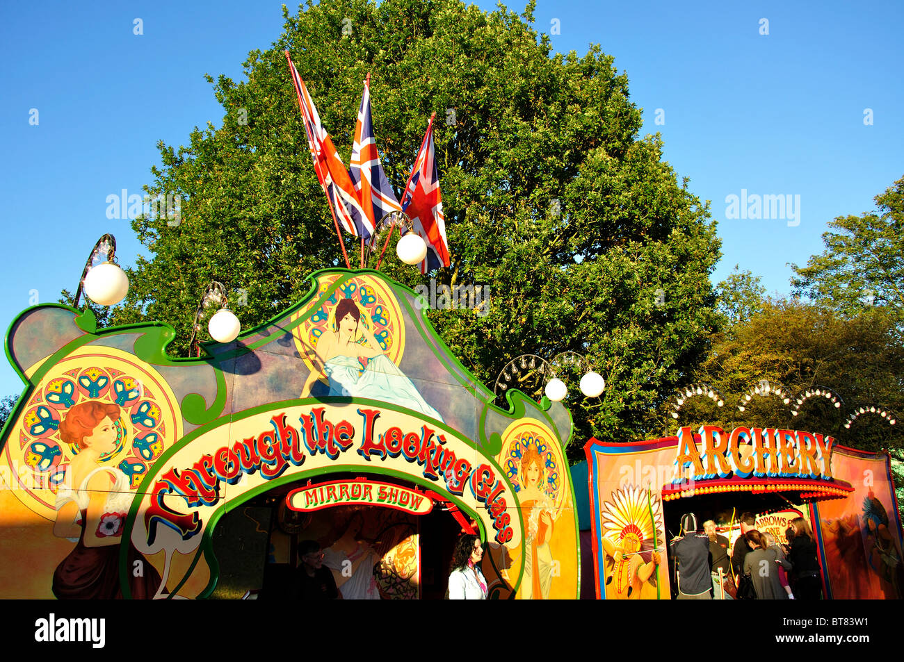 Colourful sideshows, Carters Steam Fair, Englefield Green, Surrey, England, United Kingdom Stock Photo