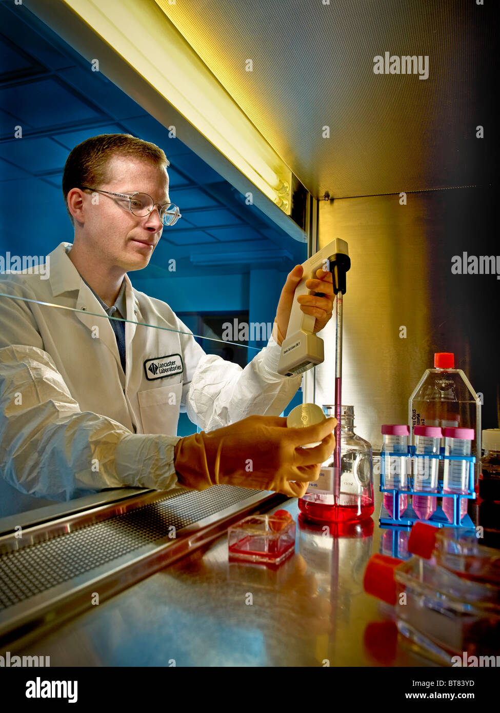 Scientific workers  modern lab analysis equipment Stock Photo
