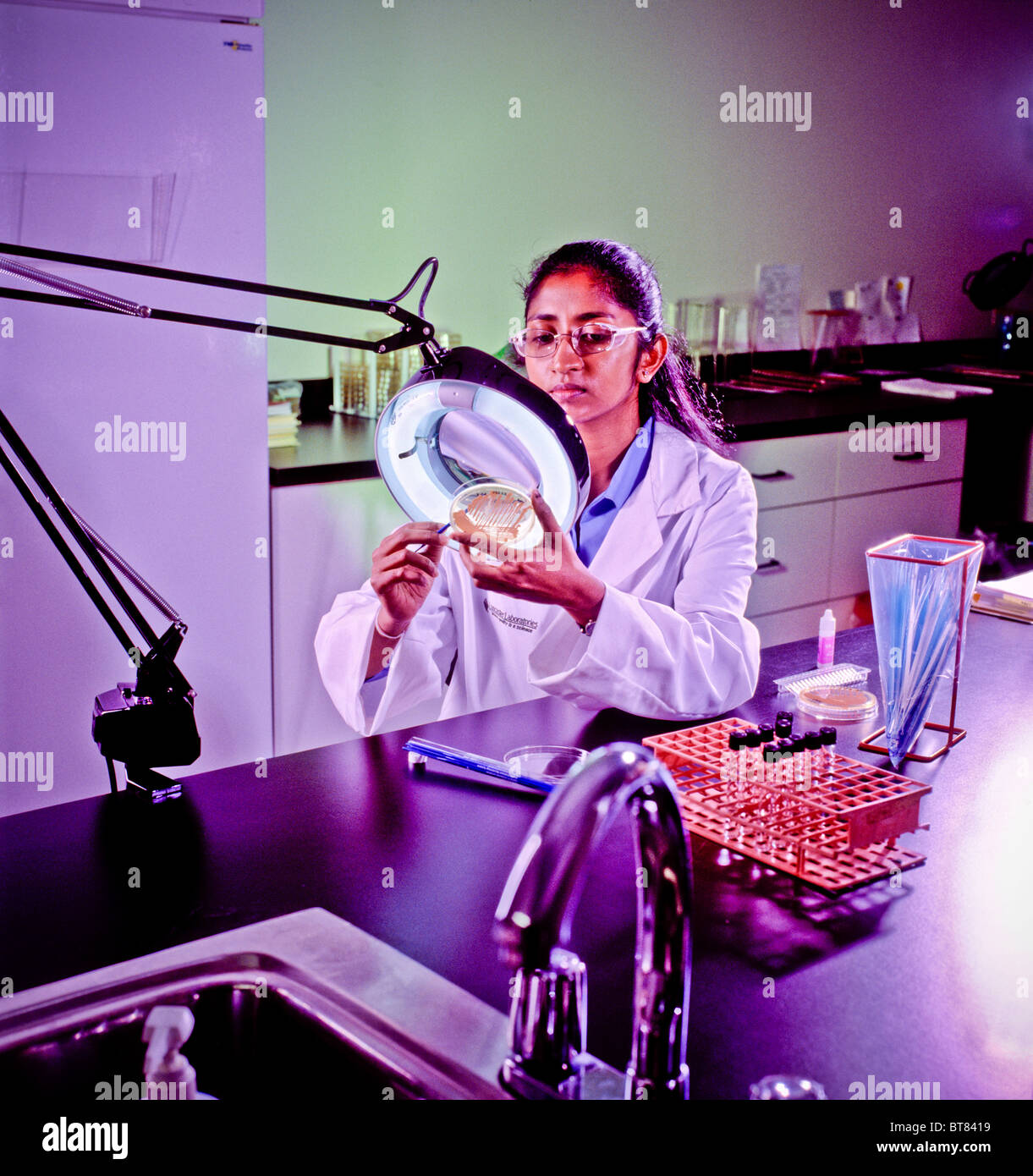 Scientific workers modern lab analysis equipment Stock Photo Alamy