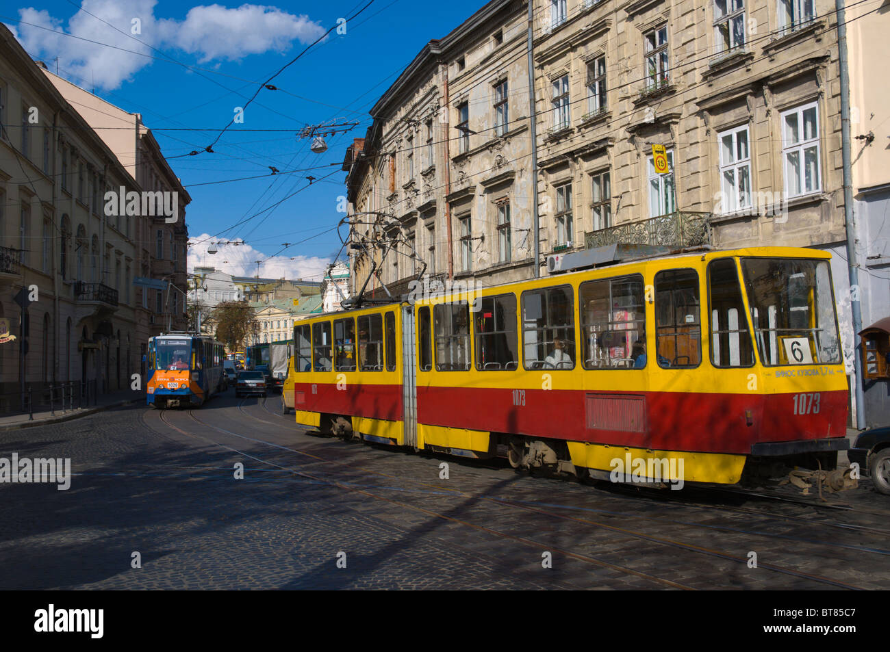 Trams central Lviv western Ukraine Europe Stock Photo - Alamy
