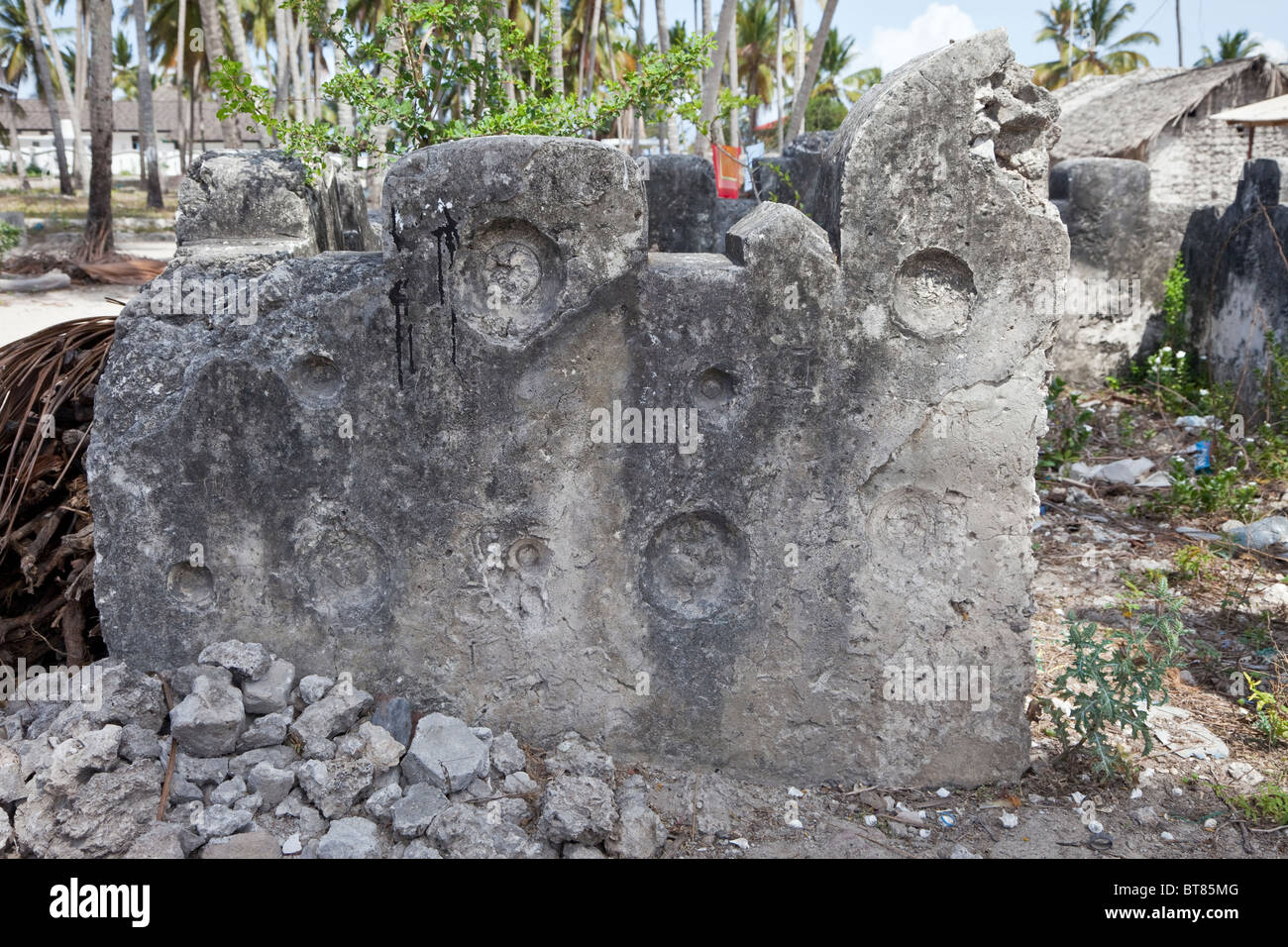 Paje, Zanzibar, Tanzania. Medieval Graves, Showing Indentations for Missing Ceramic Plates. Stock Photo