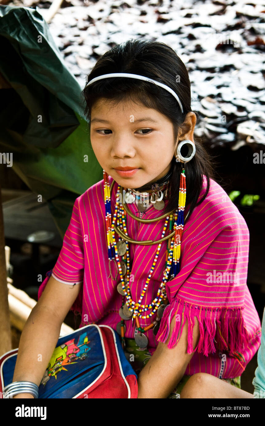 Portrait of a Gayo Karen refugee taken in a refugee camp on the Thai / Burmese border. Stock Photo